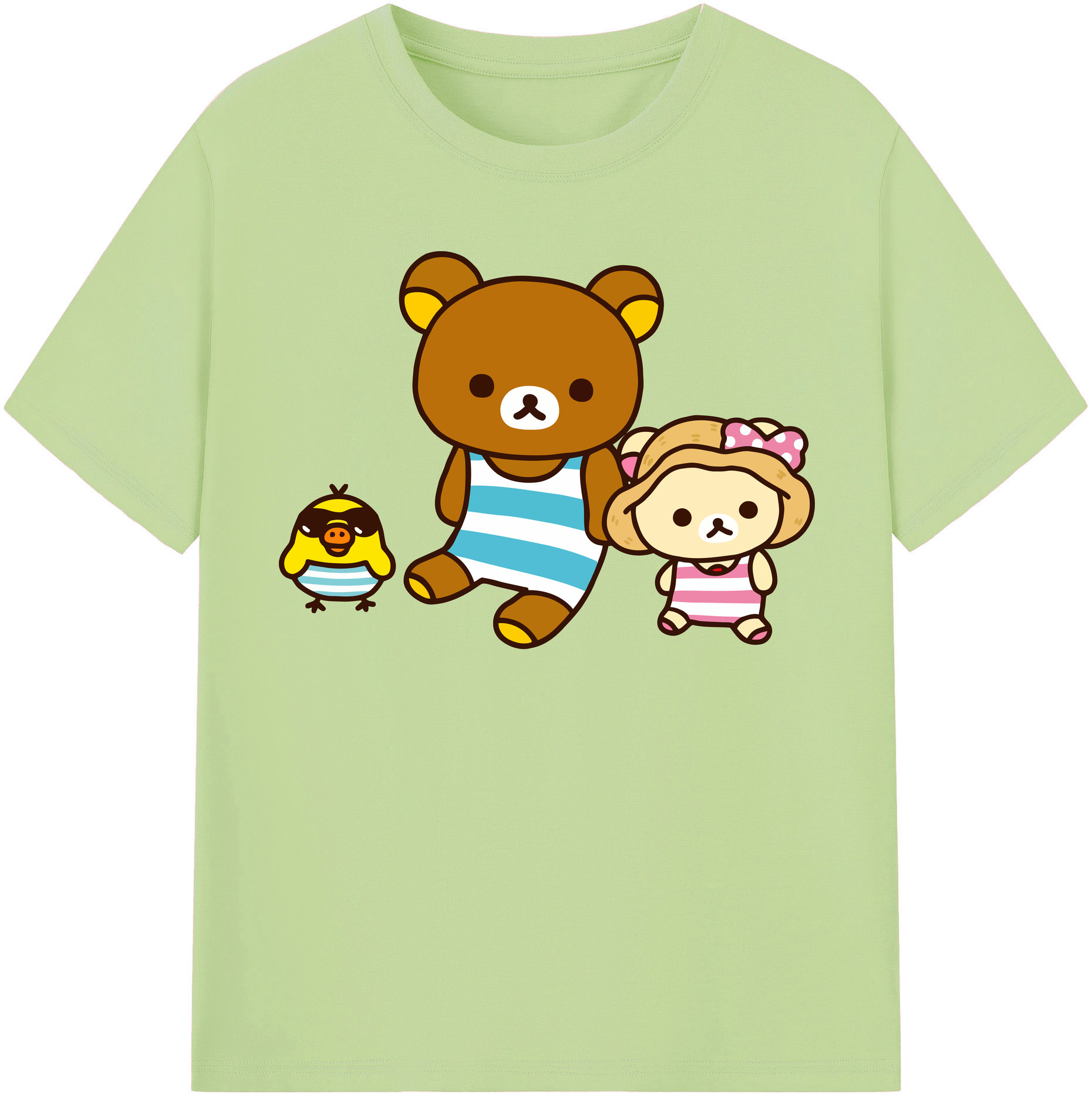 （画像用） リラックマ リラックマ キイロイトリ Rilakkuma Korilakkuma Kiiroitori 綿100％半袖Tシャツ（フロントプリント）